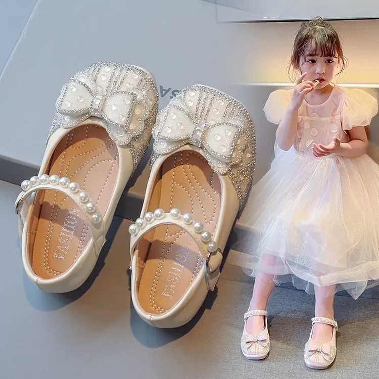 New Girl Sandals Cute Bow Pearl Sequins Kid Princess Shoes Flat Heels Children Dancing Size 21-36 R250707