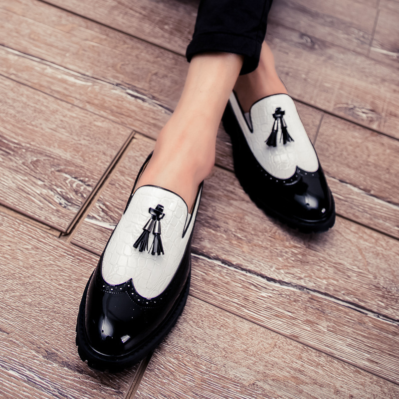 2025 Casual shoes men artificial leather shoes classic retro loafers fashion comfortable height increasing shoes