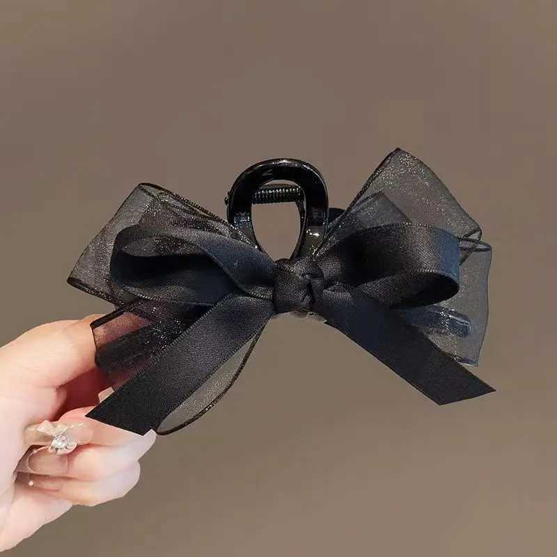 2025 New Black Mesh Bow Grab Clip Multi-disc Hair Clip Headgear High-end Temperament Back of The Head Shark Clip Woman Z250707