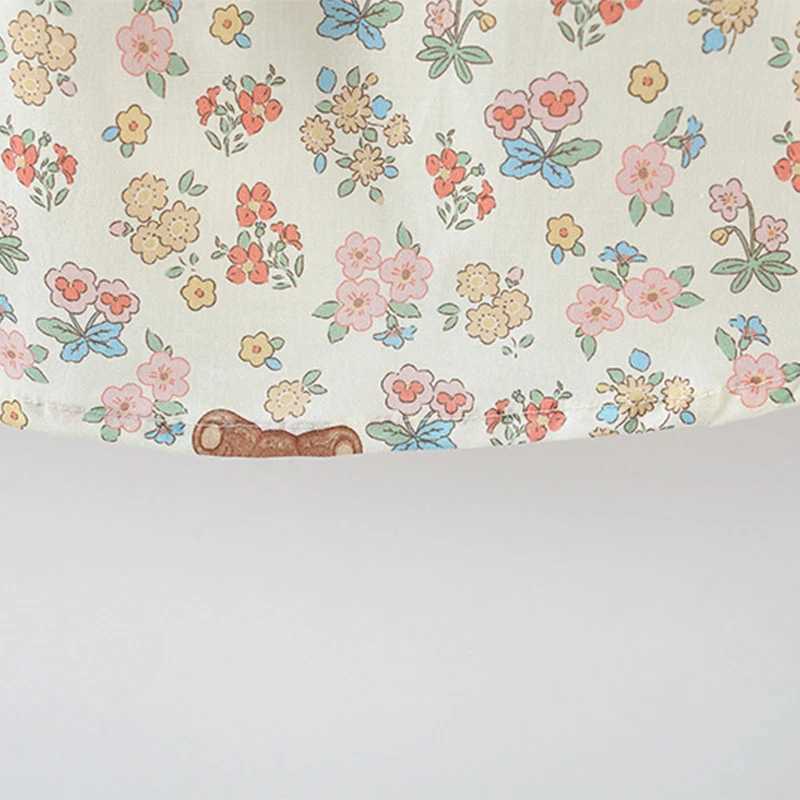 Summer Bear Flower Printed Cotton Dress For Kids Girl With Lace Collar Cartoon Princess Dress For Baby Kids R250707