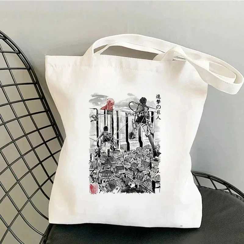 Attack Titan Shopping Bag Handbags Shingeki No Kyojin Shopper Handbag Womens Canvas Shoulder Environmental Large Capacity Bags