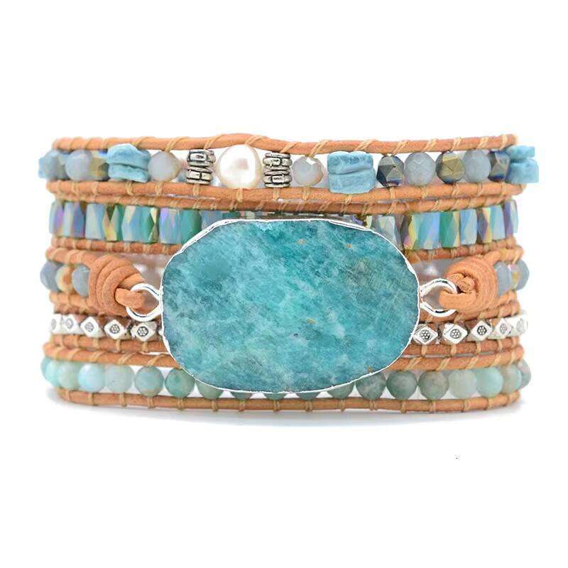 Wrap Crystal 5-Layer Leather Strap Multi-Layer Bohemian Woven Statement Bracelet