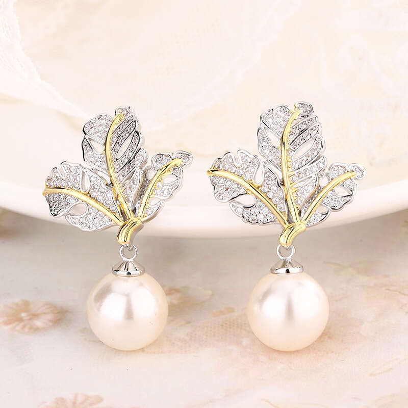 Huayoumei New Set Imitation Australian White Pearl Earrings Sier Needle Clavicle Chain Versatile Women's Jewelry Ec8