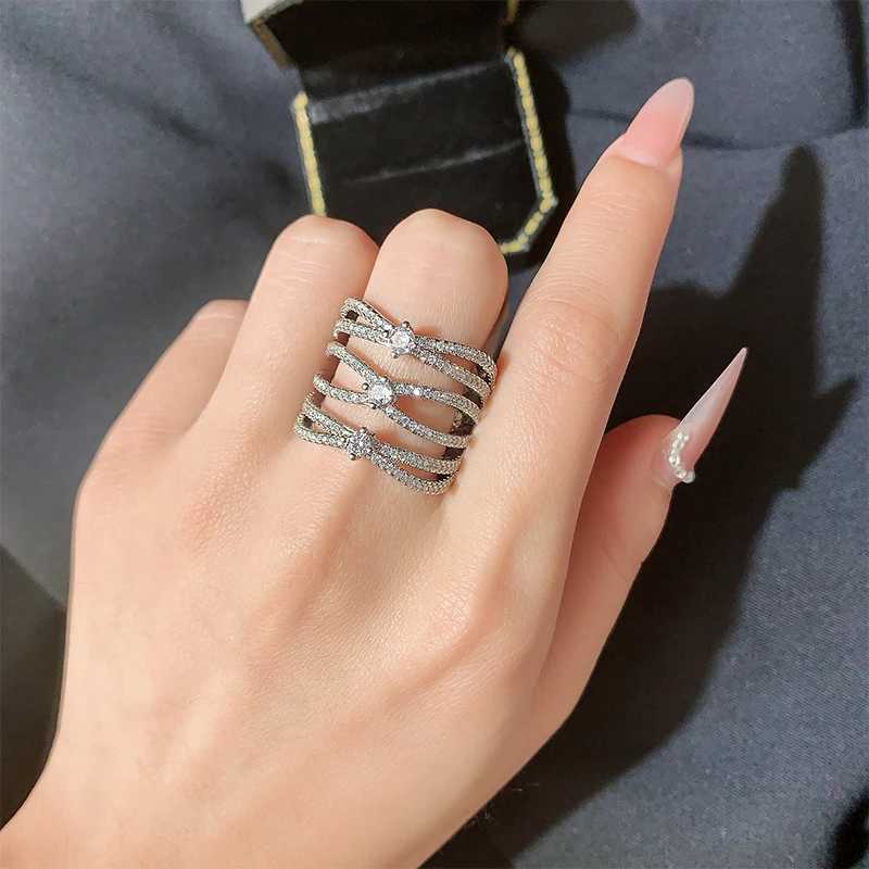 Exaggerated Geometry AAAA Zircon Jewelry High Quality Full Diamond Womens Ring Fashion Wedding Jewelry Silver Rings XJ250707