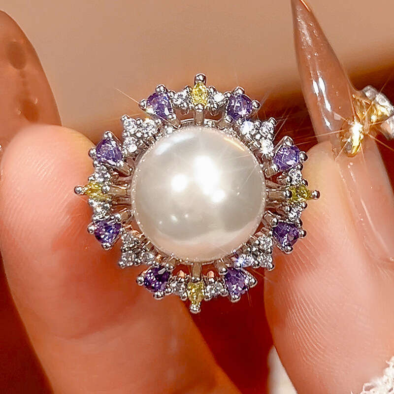 New Jewelry Set Imitation Natural Pearl Necklace Ring Unique Charm Women's Fashion High-End Versatile Caf