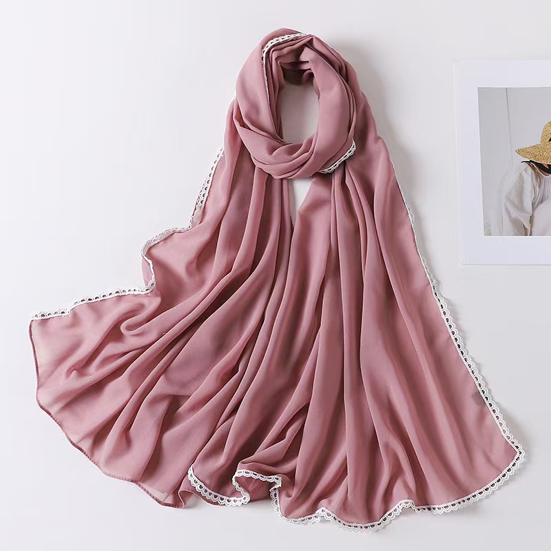 T1163 New Malaysia Indonesian Baotou Lace Decorative Headscarf Pearl Chiffon Scarf
