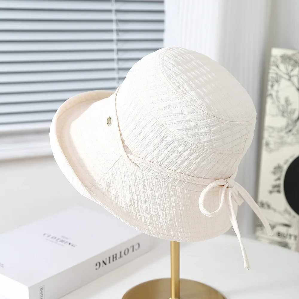 Womens Bucket Hat Elegant Lady Fisherman Cap With Bow Wide Brimmed Spring Summer Hats For Women Foldable Cloth Sunhat New Y250707