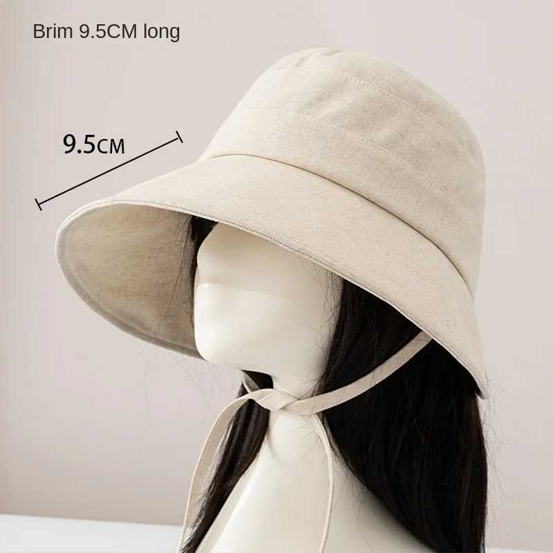 Japanese Cotton Hemp Strap Fisherman Hat Large Brim Summer Light Thin Breathable Sunshade Cap Korean Edition Lolita Bucket Hat Y250707