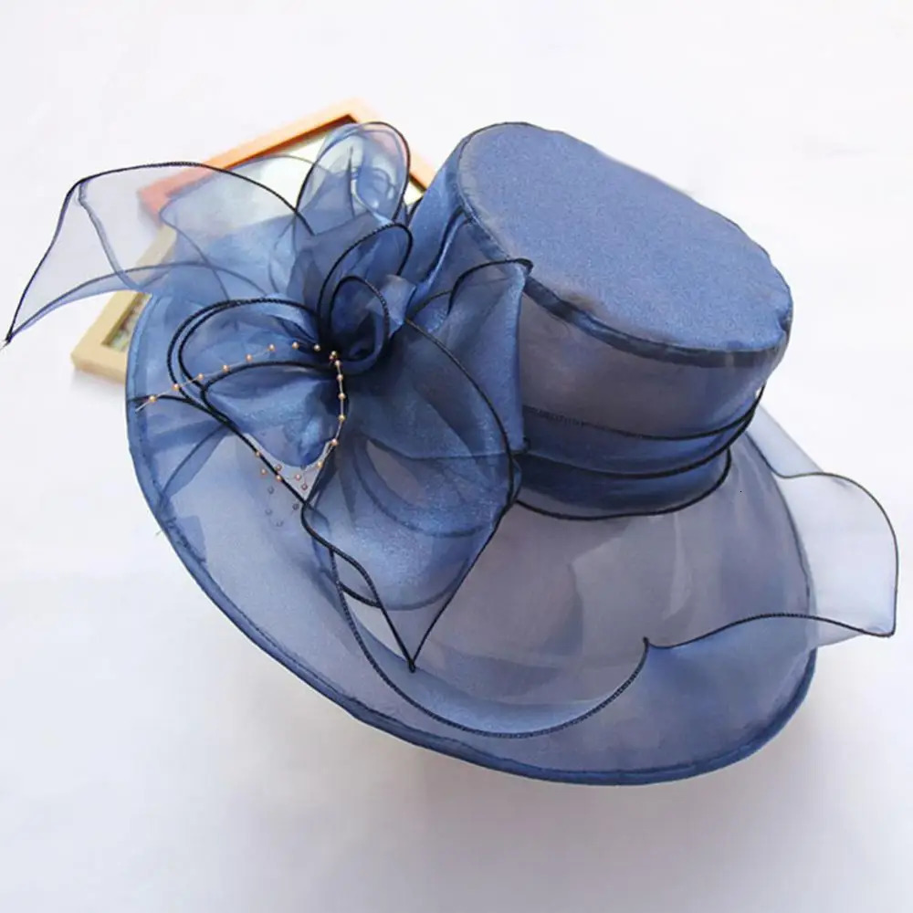 Elegant Bow Wide Brim Bucket Hats Church Hat Fedora Women Summer Foldable Sun Cap Flower Wedding Tea Party Hat 250707
