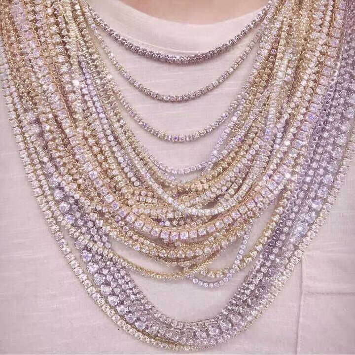 D VVS White Hip-Hop Pure Sier 2mm 3mm 4mm 5mm 6.5mm Icy Chalcedony Tennis Chain Men's Necklace