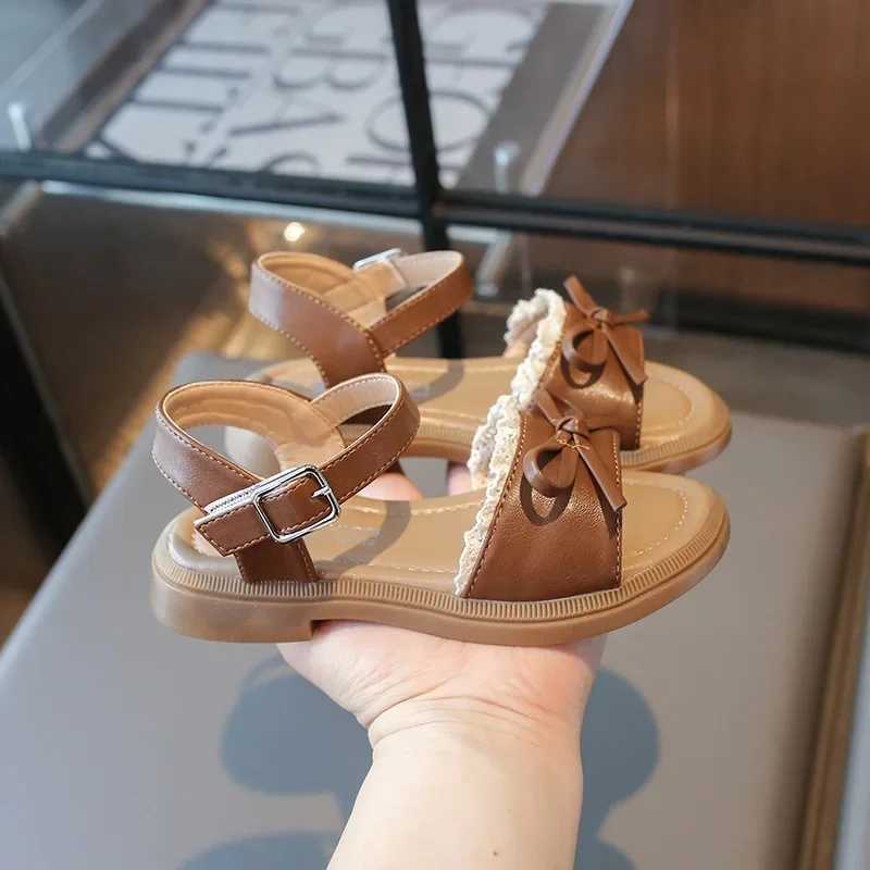 2025 Summer Little Girl Lace Sandals Korean Style New Beach Sandals for Children Fashion Bowknot Kids Casual Princess Flat Sandals R250707