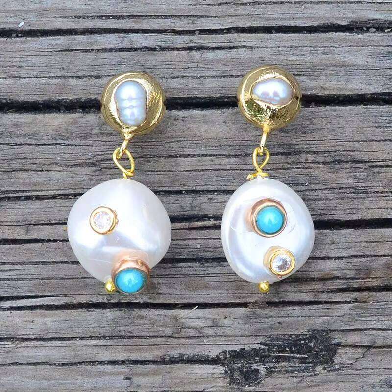 fashion DIY Natural Stone Pearl Pendant Women Jewelry bohemian Earrings