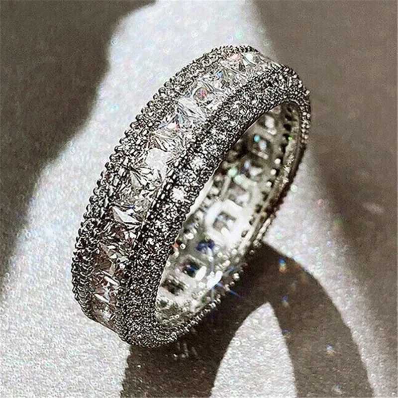 925 Sterling Silver Square Cubic Zirconia Crystal Rings for Women Wedding Engagement Party Luxury Accessories Fashion Jewelry XJ250707