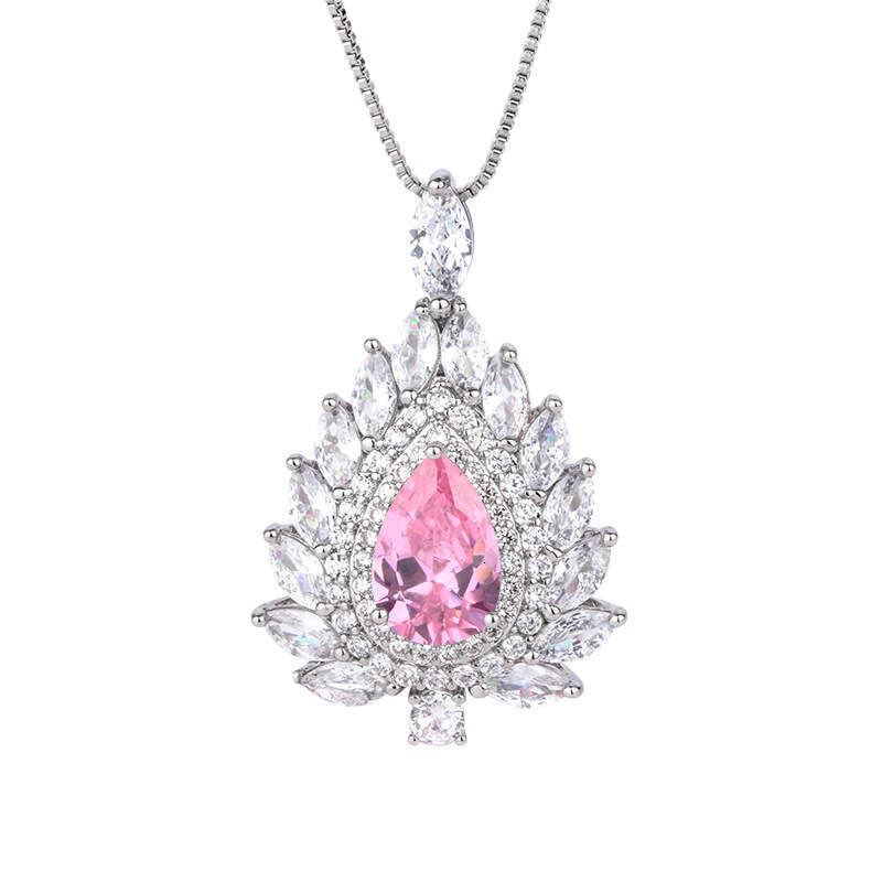 S Sier Needle Trendy Imitation Jewelry Accessories Set High-End Pink Dia Earrings Ring Pendant For Women 590