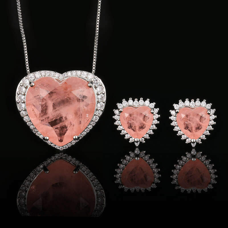 S Sier Needle Emerald Morganite Necklace And Earrings Jewelry Set Wedding Evening Party Accessories For Women 1E4
