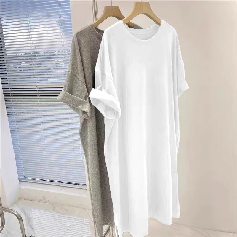X2290 New short-sleeved T-shirt dress for women over the knee mid-length 2025 summer new loose dress