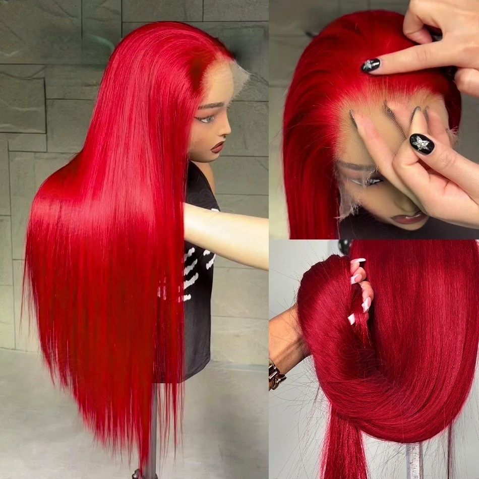 Burgundy Wig Similar to Real Human Hair 13X4 Lace Frontal Wigs Straight Hair Preplucked HD Transparent Lace Synthetic Lace Front Wigs Ready To Go 180%