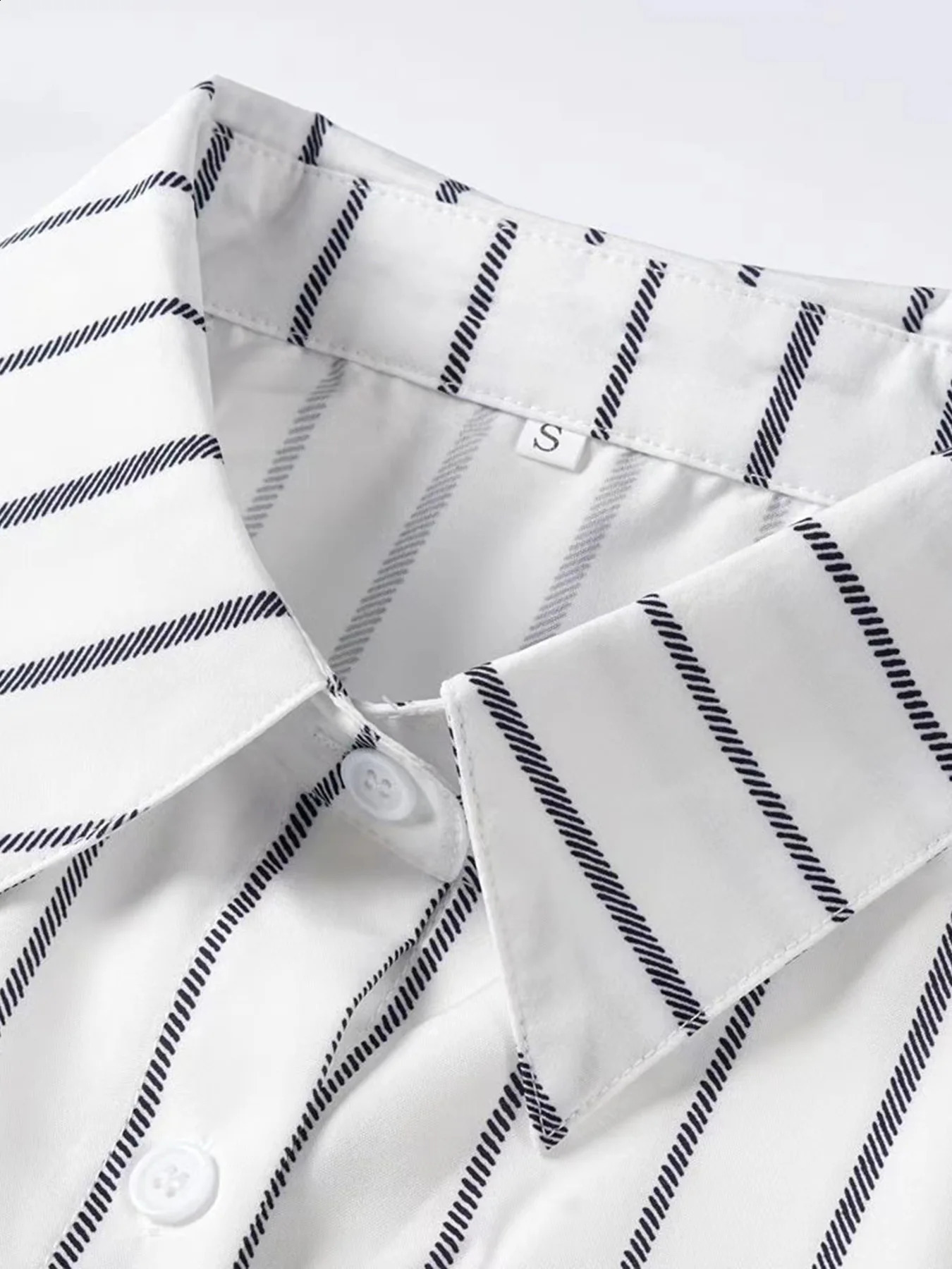 Womens Plus Size Shirt White Striped Lightweight Breathable Top for Spring and Summer Travel Wear Comfortable Casual Clothes 250703