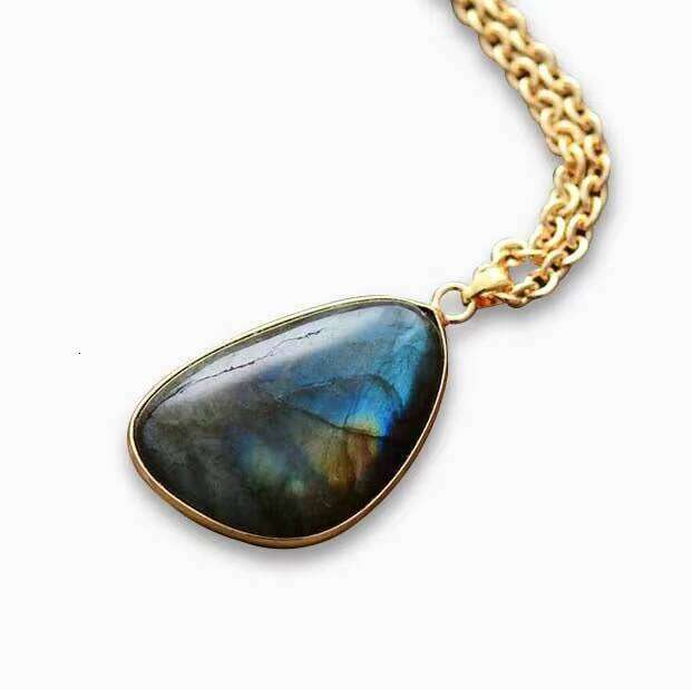 Bohemian Natural Stone Labrador Pendant Handmade Jewelry Necklace