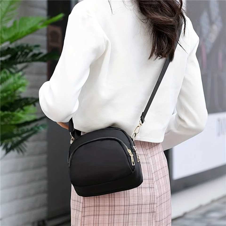Solid Color Mini Shoulder Bag Multi-Layer Zipper Crossbody Portable Top Handle Handbag