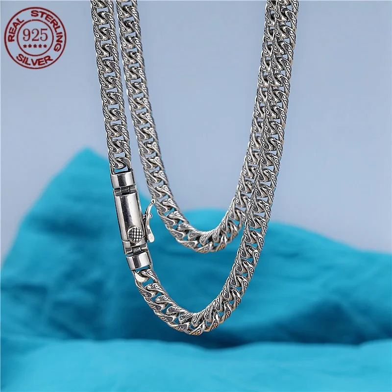 2025 fashion 100% S925 Sterling Silver 8MM Cuban Necklace Mens and Womens Trend Personality Retro Jewelry Hip Hop Necklace 250702