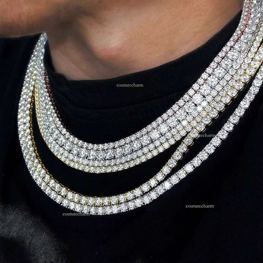 Moissanite Tennis Chain Women's VVS Ice Lab Men's Necklace White Gold Plated Sterling Sier