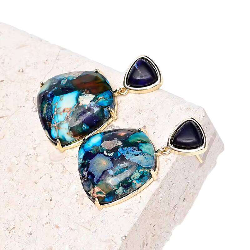 Unique Blue Colorful Jasper Spiritual Emperor Stone Earrings Gift for Women