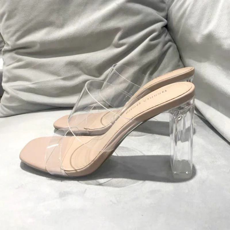 Summer Women Pumps Sandals PVC Jelly Slippers Open Toe High Heel Transparent Perspex Shoes Clear 250703