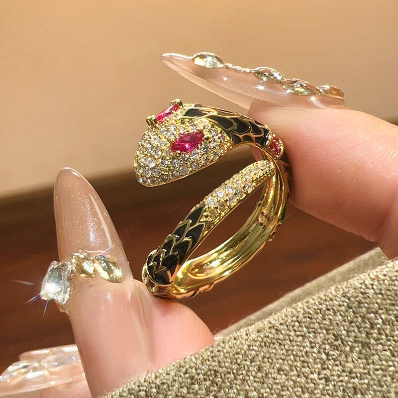 Huayoumei Jewelry Accessories Snake Style Light Luxury Fashion Women's Zircon Ring High-End Feel A09