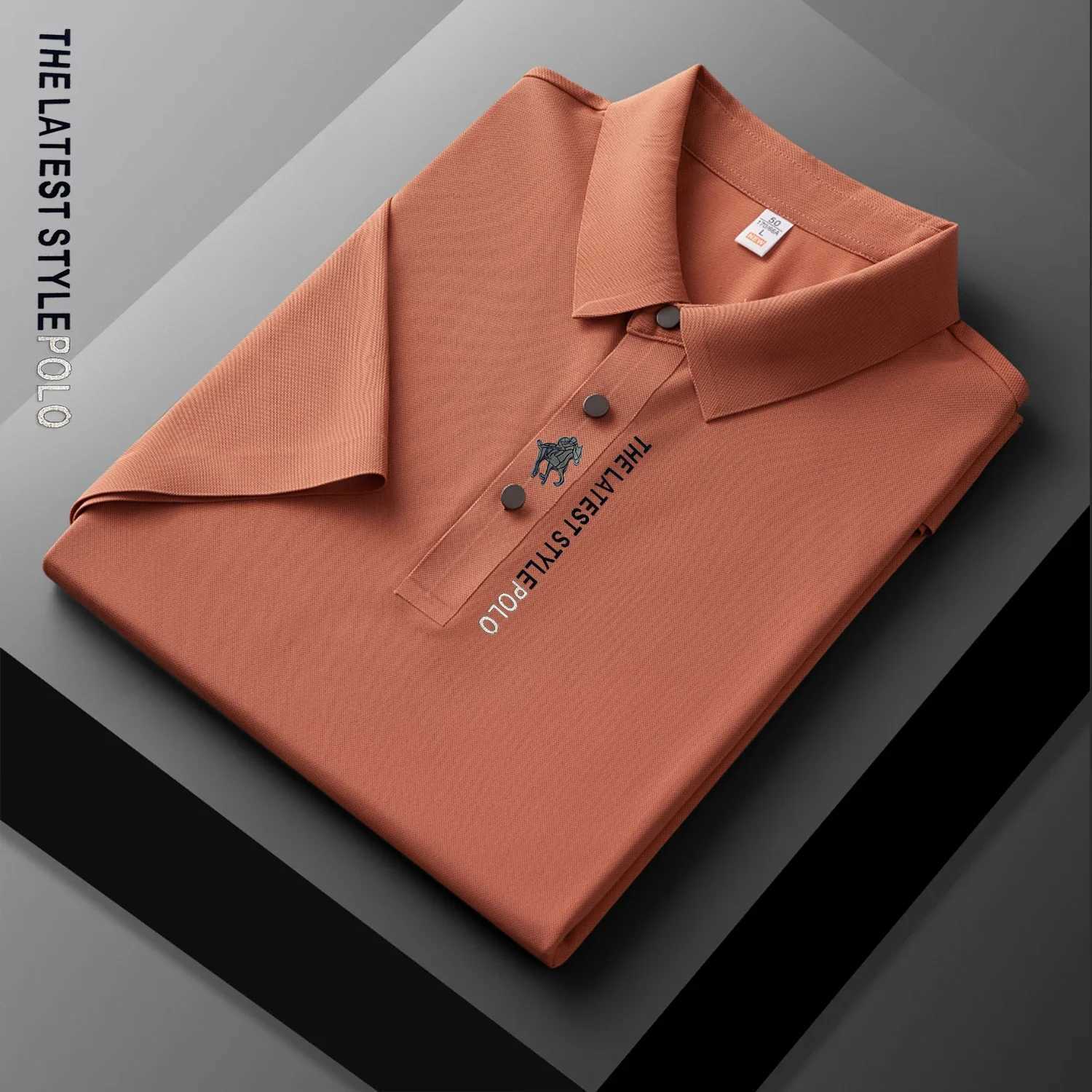 Ice Silk Polo Shirt Short Sleeved Letter Printing T-shirt New 2024 Summer Mens Clothing High-grade Shirts Y250707 Y250707
