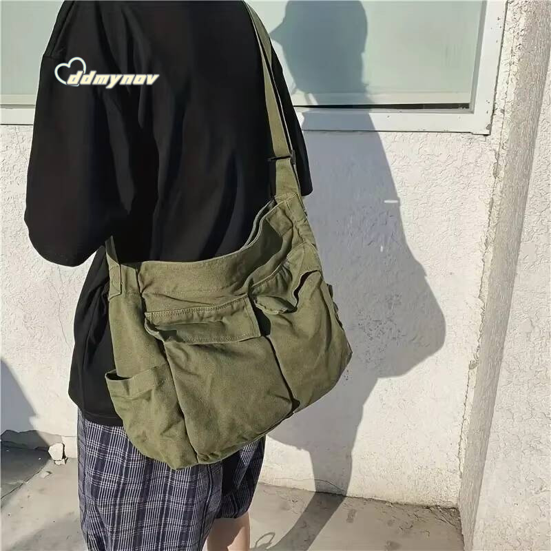 2024 y2k Women Vintage Canvas Teenager Shoulder Tote Messenger Bags Ladies Casual Handbag Crossbody Purse ddmynov