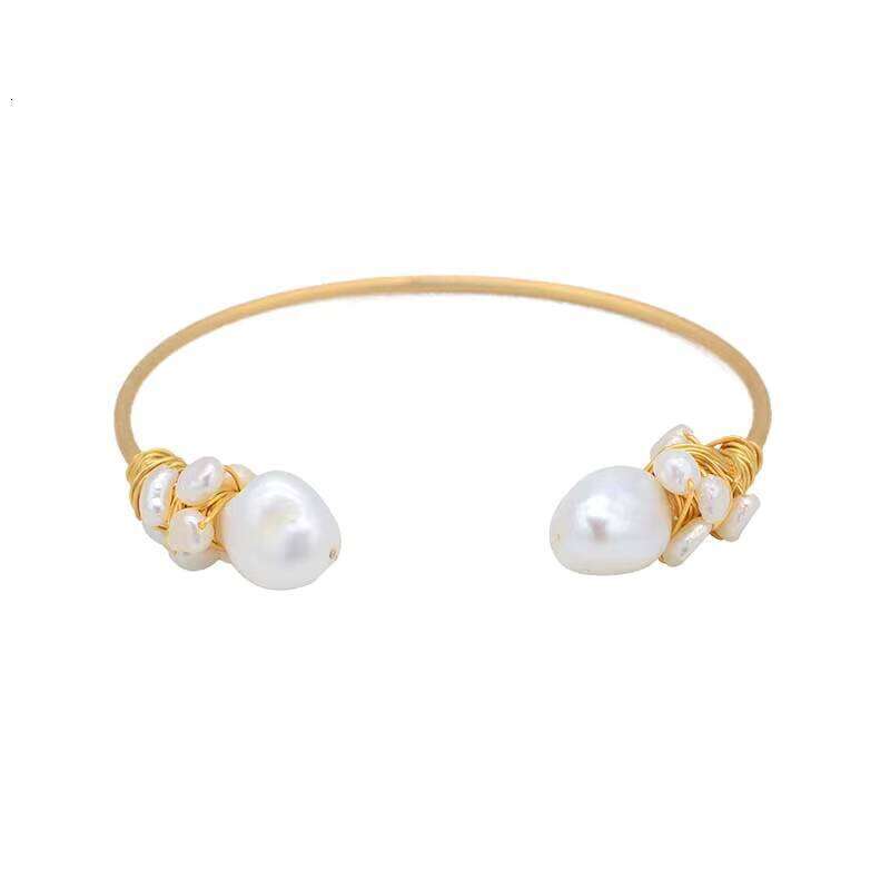 White Natural Pearl Gold Circle Cuff Bracelet & Earrings Women's Gift Jewelry Drop