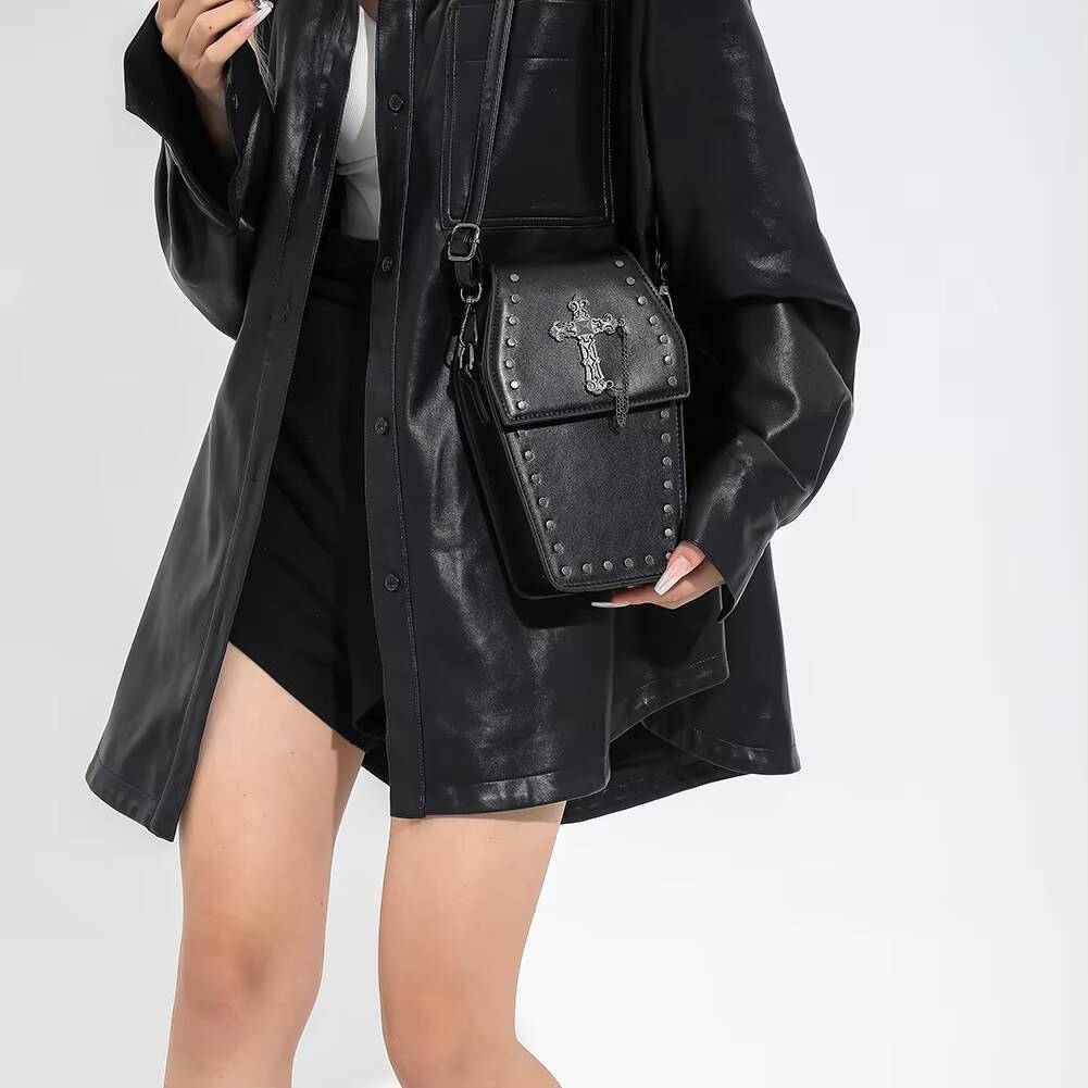 Gothic Crossbody for Women Coffin Shoulder Purse Cartoon Y2K Messenger Cellphone PU Leather Halloween Gift Phone Bag ddmynov