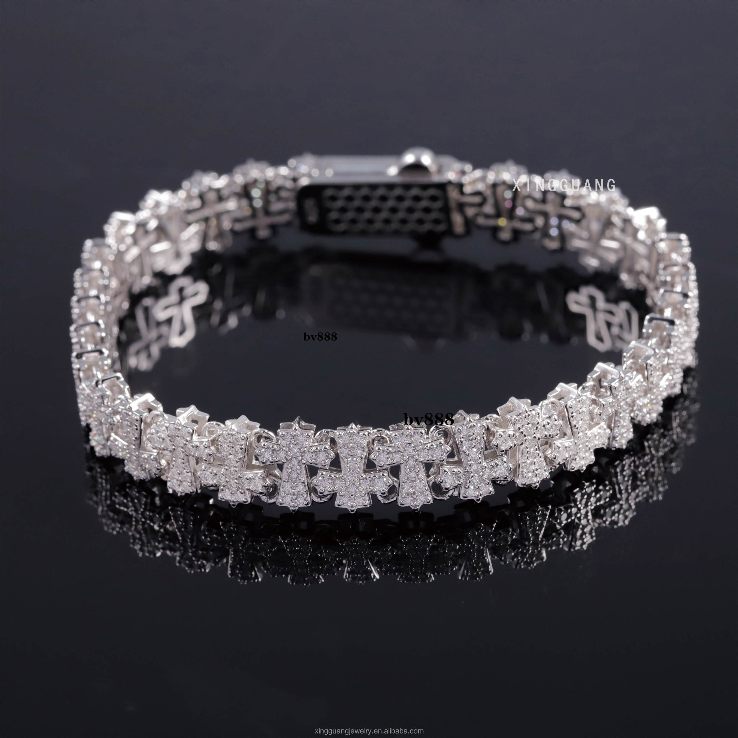 Trendy 14mm Wide Multi Cross Bracelet Moissanite White Gold Plated Silver Cuban Links Men Women Jewelry Cuban Bracelet Jewelry