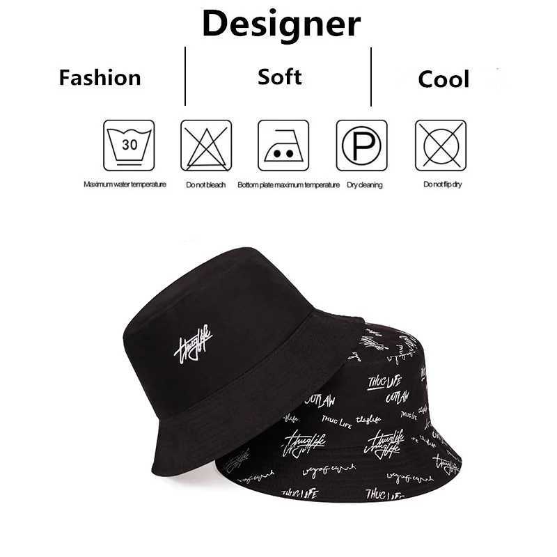 Unisex Double-Sided Wearable Thugufe Embroidery Personality Bucket Hats Fishermen Caps Outdoor Casual Sunscreen Hat Y250707