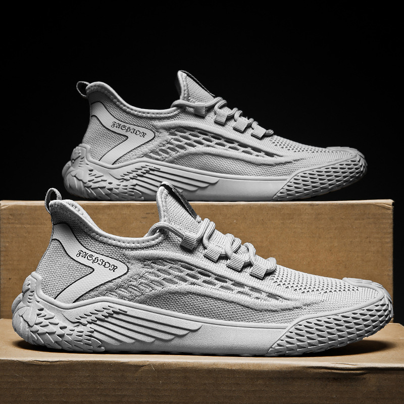 2025 Summer New Flyknit Mesh Breathable Running Sports Casual Thin Knit Black Men's Shoes