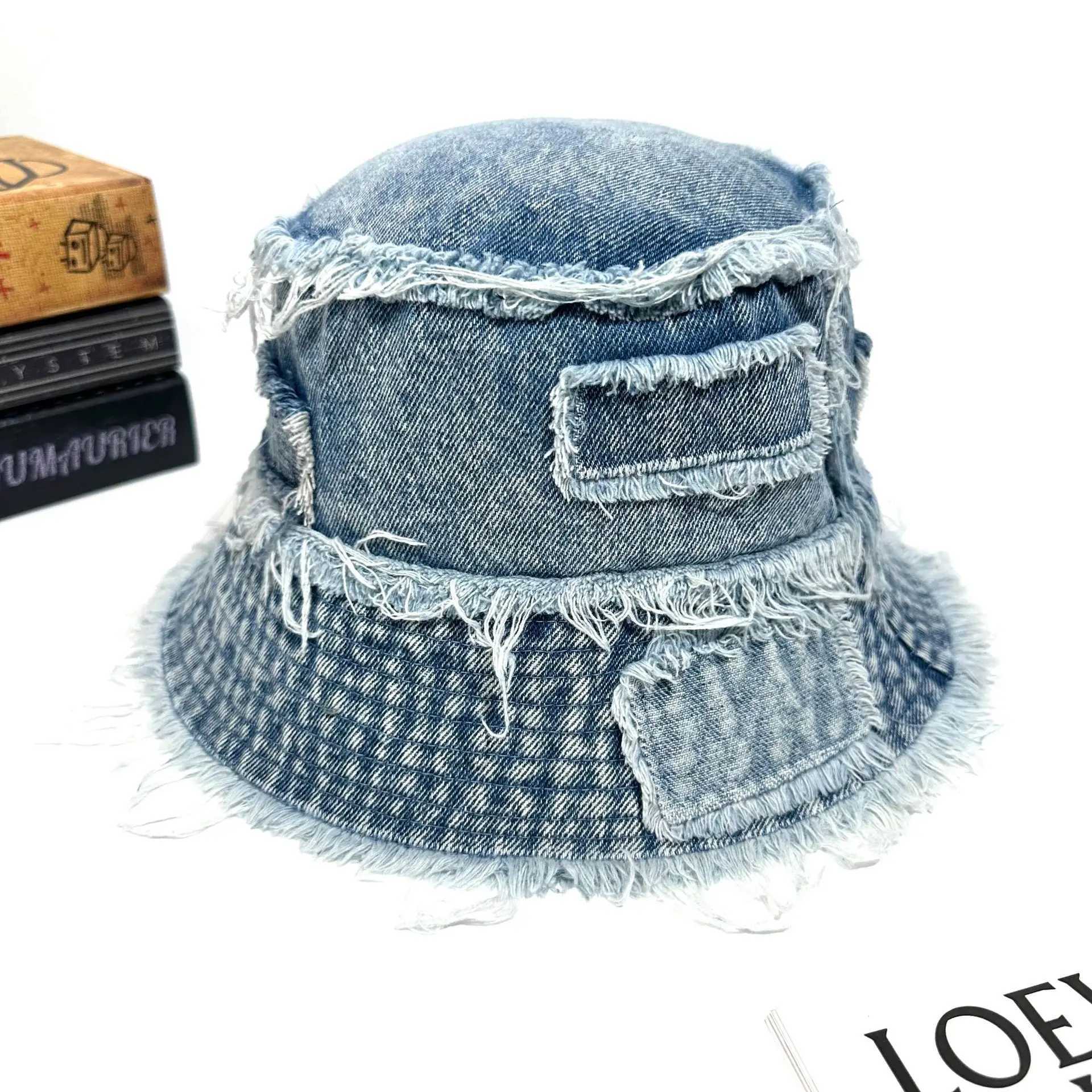 New Autumn Washed Denim Bucket Hat for Women Korean Style Summer Sun Hats Wide Tassel Brim Female Beach Panama Fisherman Cap Y250707