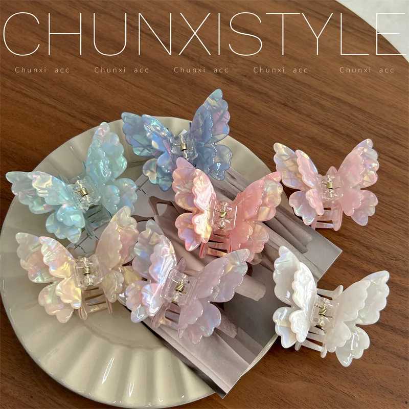 Acetate Double-Layer Butterfly Hair Claw Colorful French Style Retro Elegant Hair Clamps Women Sweet Hairpins Hair Styling Tools Y250707