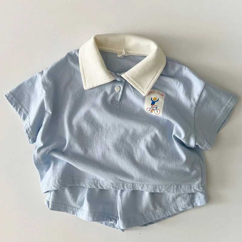 Summer New Boy Fashion Polo Sports Clothing Set Kid Simple Turn-down Collar T-shirt With Solid Loose Thin Cotton Shorts 2-piece Set R250707