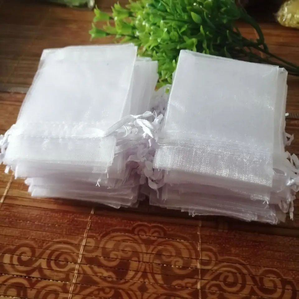 100 pcs/Lot White Organza Drawstrings Bags 7x9 9x12 10x15 13x18 15x20 20x30 30x40 35x50 cm Jewelry Gift Package Bags Yarn Pouch 250702