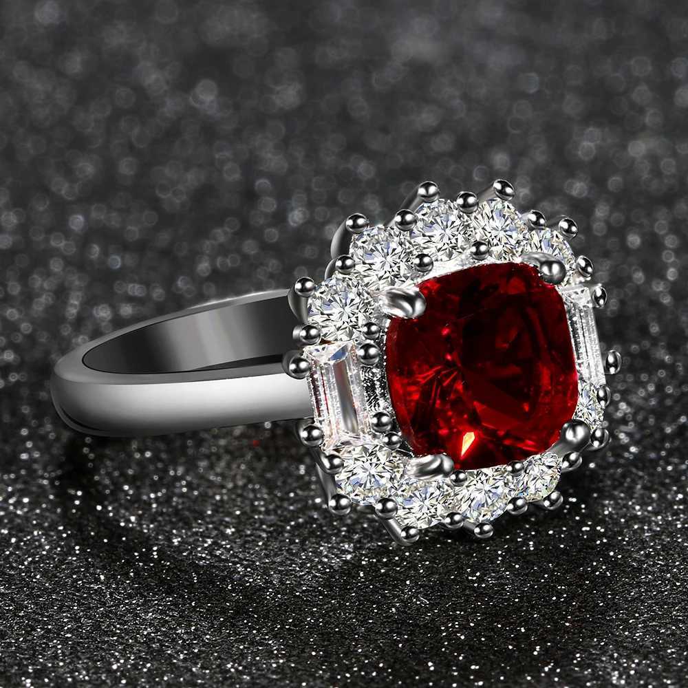 8x8MM Ruby Charms 925 Silver Jewelry Romantic Woman Wedding Rings With AAAA Cubic Zirconia Stones Wholesale Fine Jewelry Ring XJ250707