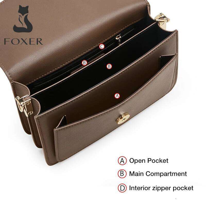 Designer bag 99 FOXER Fashion Organ Box Ladies Autumn Winter Retro Shoulder Temperament Women's Messenger Split Leather Square Bag