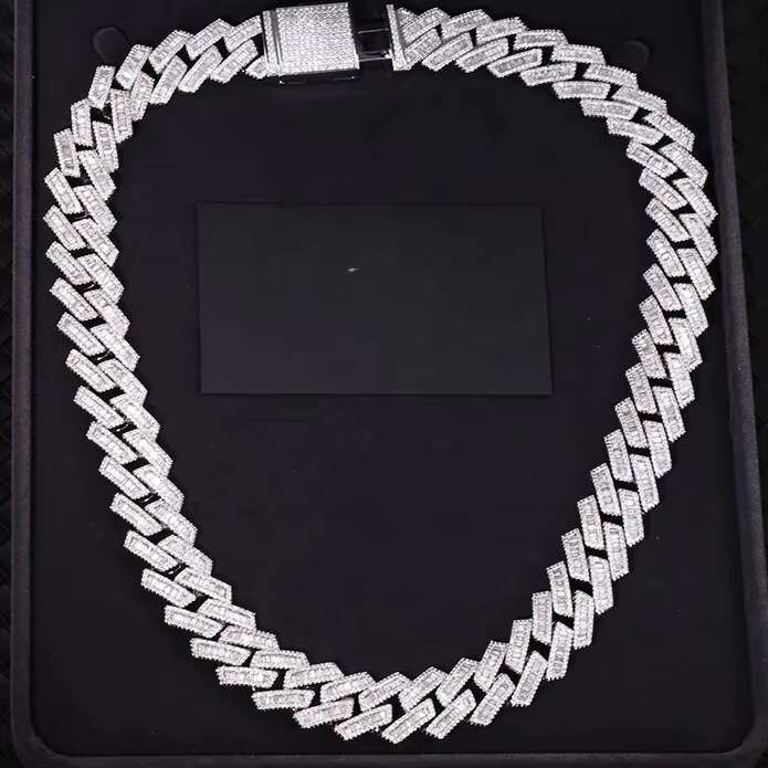 Luxury Jewelry Hip Hop Iced Out Moissanite Sliver 925 Tennis Chain Moissanite Cuban Chain Link for Men