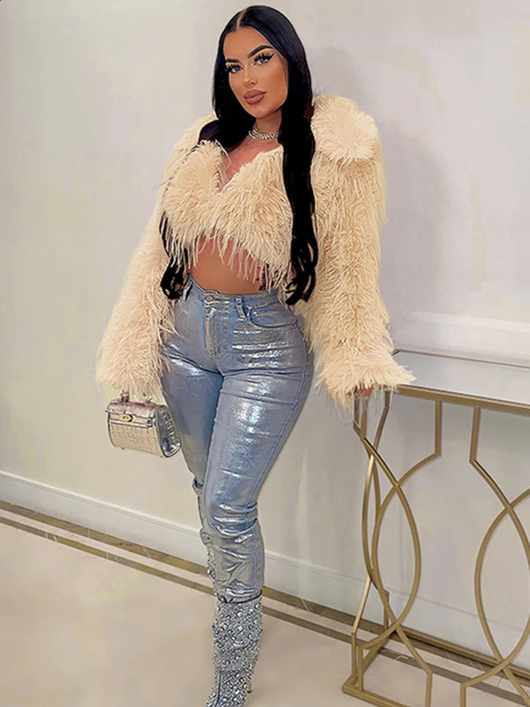 ZADORIN Winter Coat Woman Cropped White Faux Fur Coat Long Sleeve Fur Jacket Woman Y2K Clothes Sexy Tops in Coats Jackets 250703