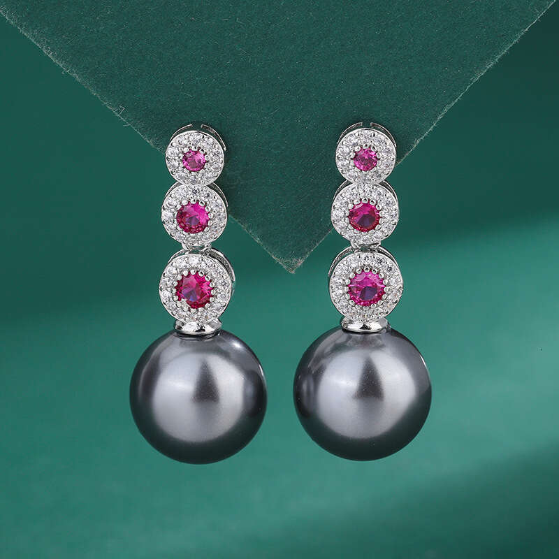 2023 New Imitation Natural Pearl Micro Inlaid Colorful Zircon White Shell Drop Red Corundum Mother-Of-Pearl Earrings D51