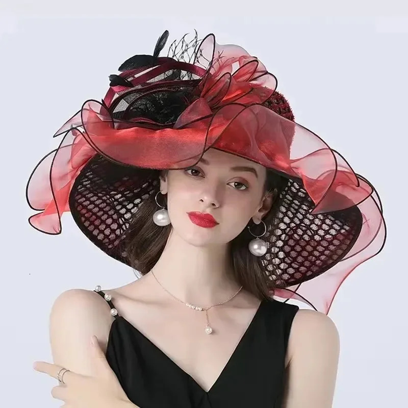 Fashionable and Elegant Lady Derby Dress Church Cloche Hat Bow Bucket Wedding Bowler Caps for Party Performance 250707