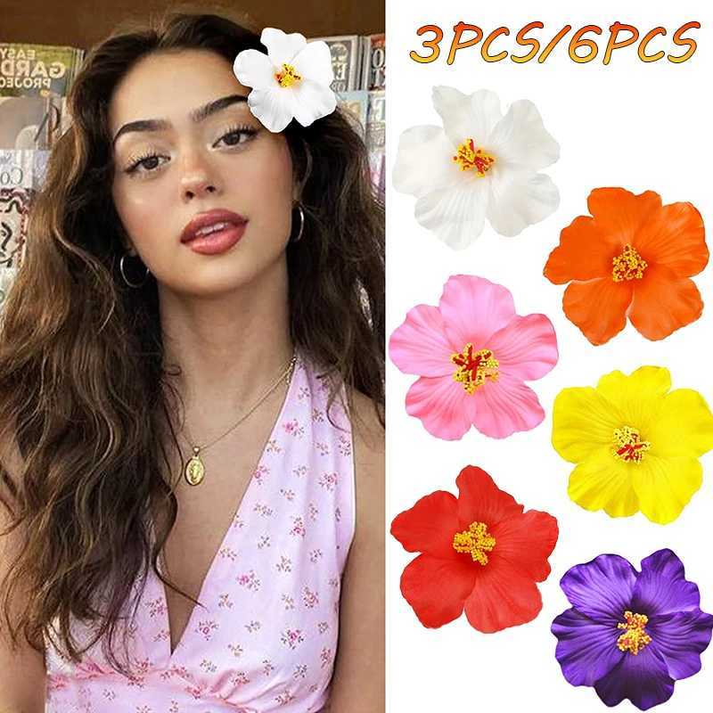 6PCS/3PCS Hawaiian-style Hibiscus Hair Clips Artificial Flower Headwear Suitable for Seaside Vacations Party Decorations Y250707