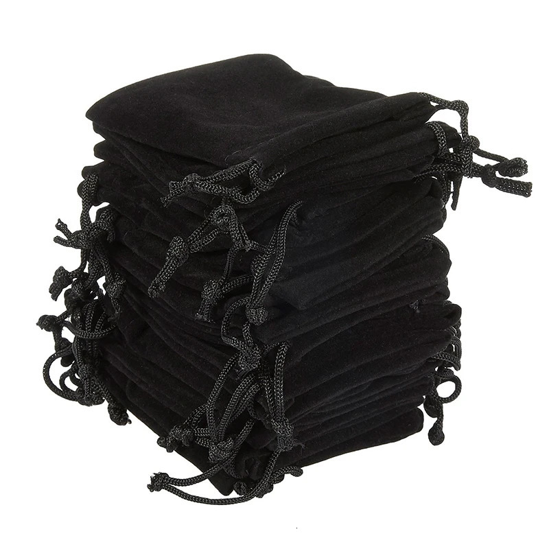 Soft Velvet Pouches Drawstrings for Jewelry Gift Packaging Pack of 100 Pouch Bags for party wedding Supplies Black 250702