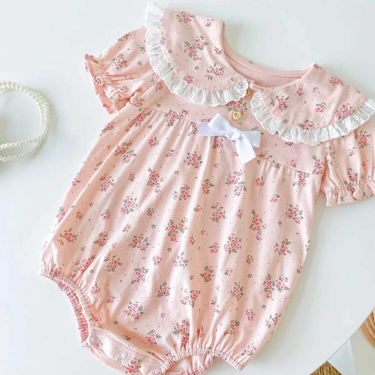 Sanlutoz Floral Infants Girls Short Sleeve Bodysuits Summer Newborn Baby Girls Cotton Princess Clothes R250707