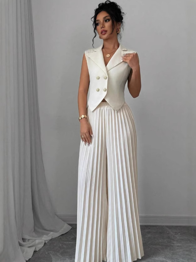 Mozision Autumn Two Piece Set Doublebreasted Vest And Split Skirt Matching Sets Fashion Long Pleated 241116